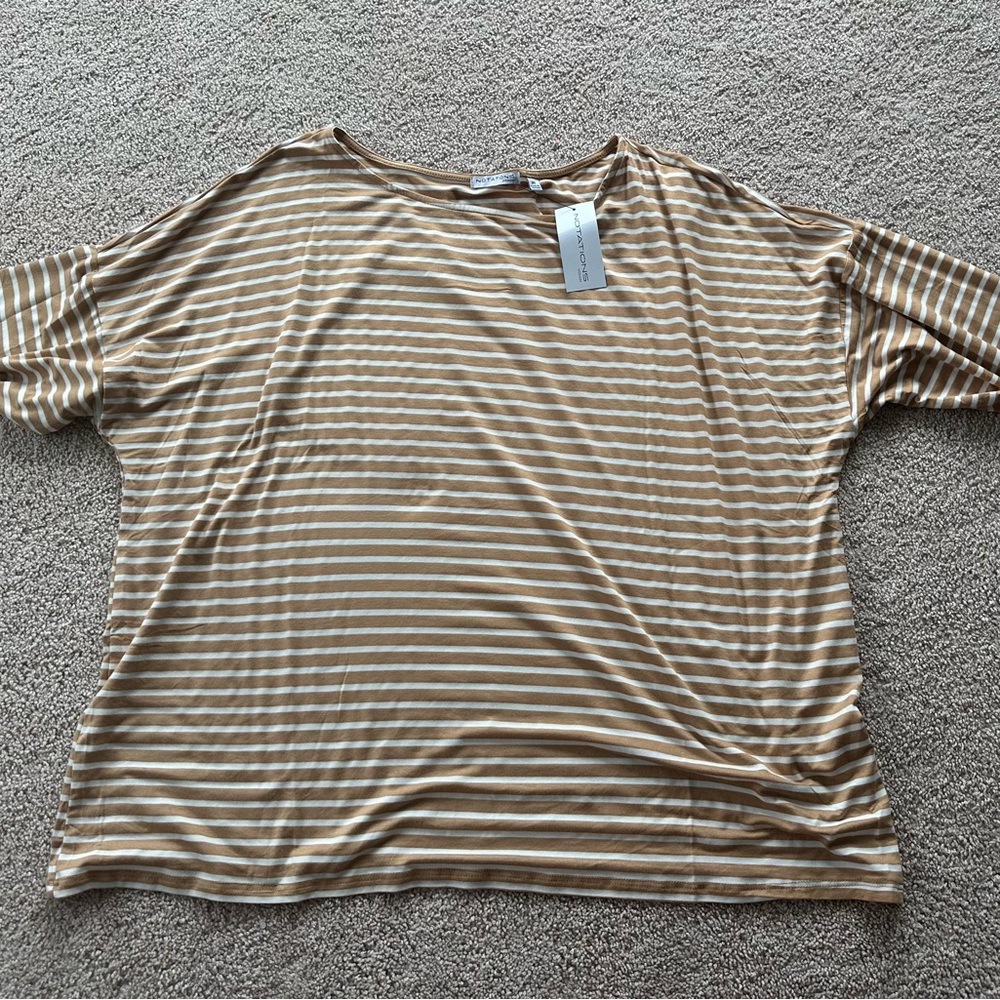 Striped Tan Top - 3/4 sleeve